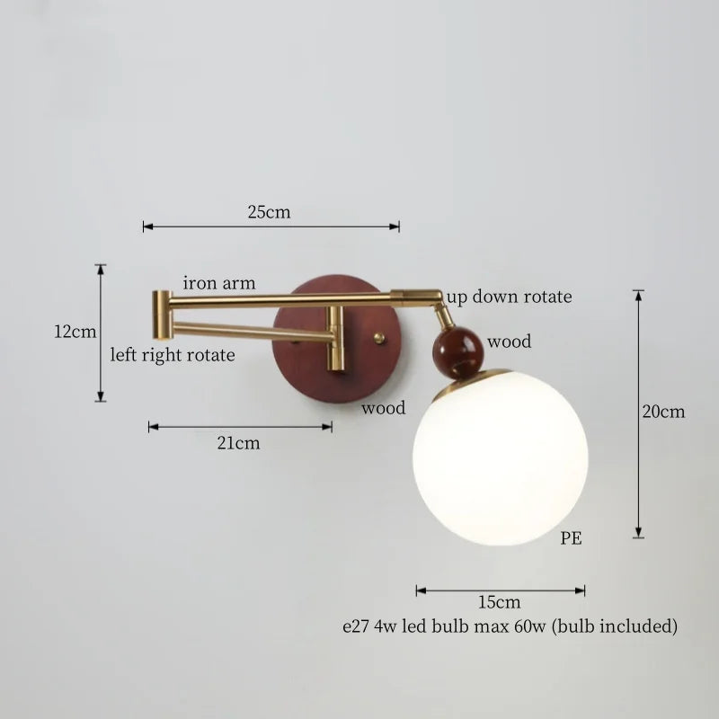 Axyaa White Pumpkin LED Wall Light - Swing Arm Nordic Modern Wandlamp