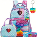 Axyaa Girls' School Backpack Set with Lunch Bag, Pencil Bag & Toy Pendant