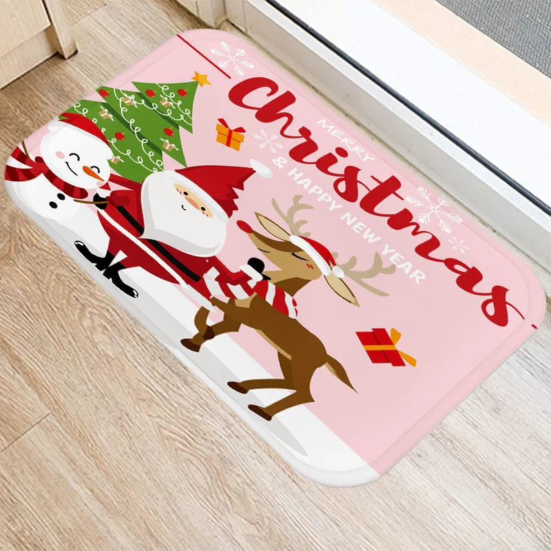 Axyaa Santa Elk Welcome Mat for Home, Kitchen, Bathroom Floor Decor