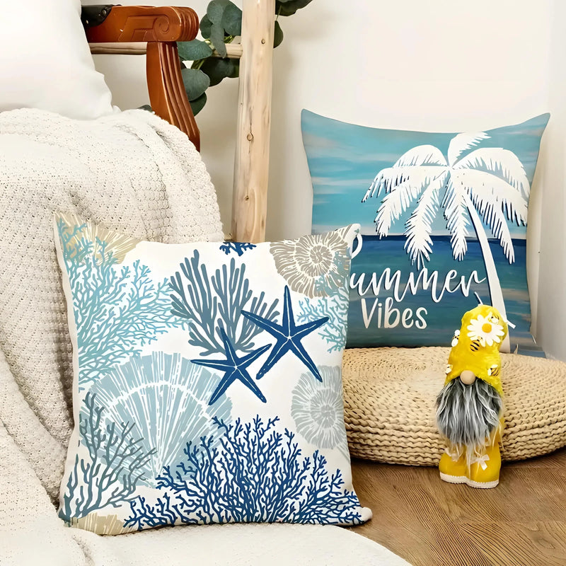 Axyaa Starfish Coconut Tree Pillowcase for Home Decor