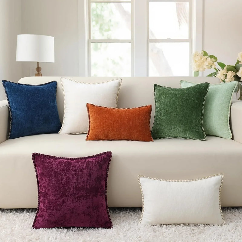 Luxury Chenille Velvet Cushion Cover for Elegant Living Room Decor by Axyaa