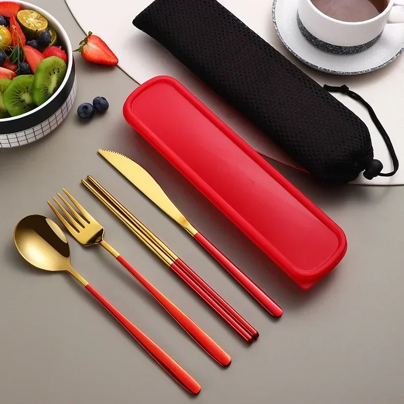 Axyaa Stainless Steel Cutlery Set with Box - Dinner Knife Fork Spoon Chopsticks