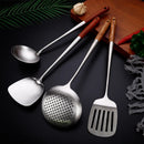 Axyaa Large Stainless Steel Kitchen Cooking Tools with Wooden Handle