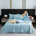 Axyaa Summer Quilt Set 4-Piece Embroidered Lyocell Tencel Solid Color Eco-Friendly