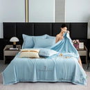 Axyaa Summer Quilt Set 4-Piece Embroidered Lyocell Tencel Solid Color Eco-Friendly
