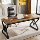 Axyaa Industrial Executive Desk, 63in Large w/ Thick Tabletop, Heavy-Duty Metal Frame