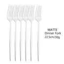 Axyaa Matte Stainless Steel Dinner Fork Set - 6Pcs Gold Silverware Flatware
