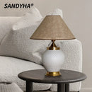 Axyaa Nordic Ceramic Floor Lamp Vase Design with LED Light and Fabric Lampshade