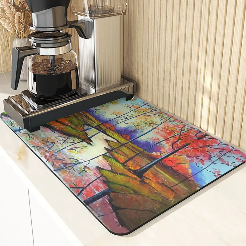 Axyaa Four Seasons Pattern Table Placemats - Absorbent Cup Stand Mats