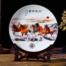 Axyaa Ceramic Plate Ornament Set with Modern Base for Home Decor and Flower Arrangement