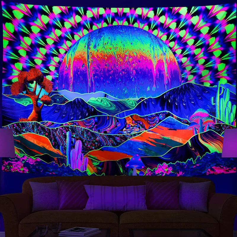 Axyaa Fluorescent Skull Tapestry UV Decorative Cloth Home Wall Art
