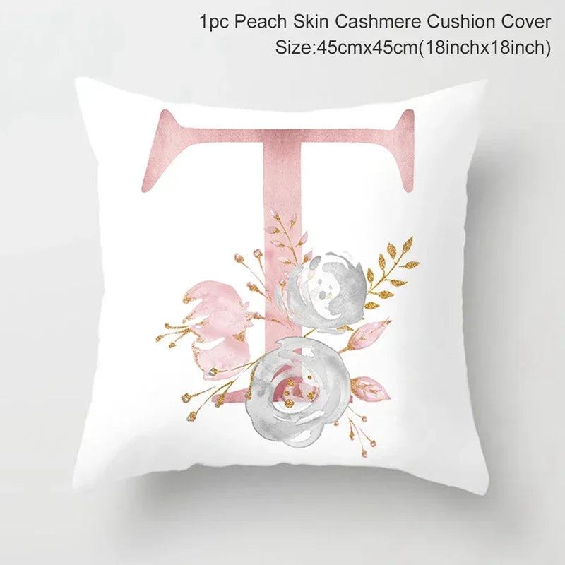 Axyaa Pink Letterwork Cushion Cover 45*45cm, Wedding Party Decor, Elegant Wedding Pillow