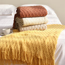 Axyaa Orange Red Knit Throw Blanket - Plaid Bedspread for Bed & Sofa