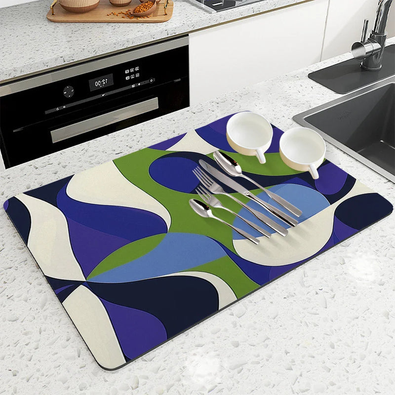 Axyaa Geometric Color Diatom Kitchen Drain Pads - Set of 4