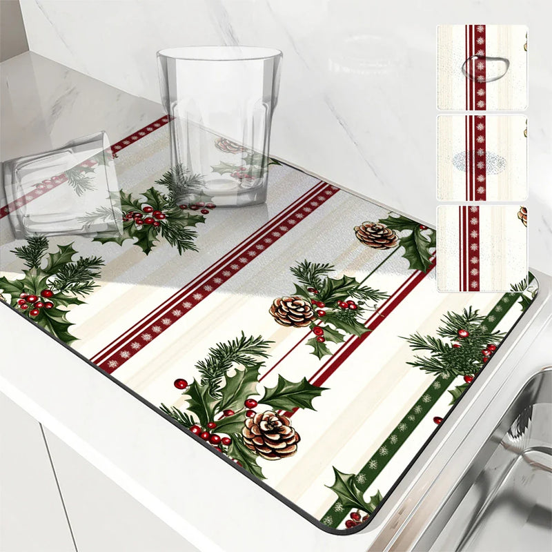 Axyaa Christmas Stripes Kitchen Absorbent Mat