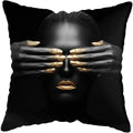Axyaa Black Gold African Lady Woman Art Deco Pillowcase
