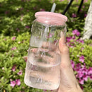 Axyaa Pink Bow Plastic Water Cup with Bamboo Lid & Straw