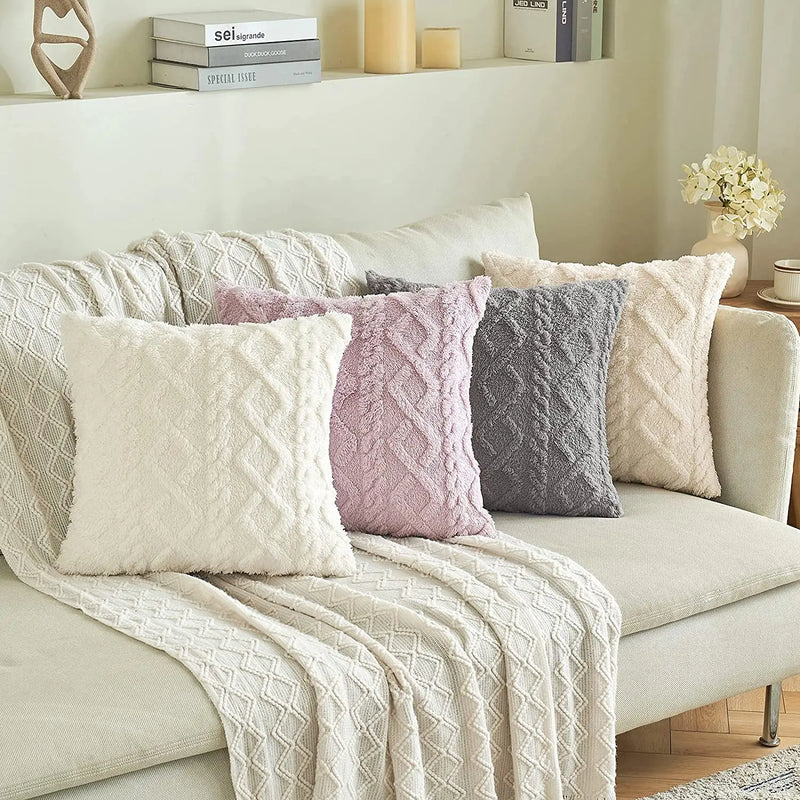 Axyaa Short Fleece Pillow Cover 18x18 for Living Room Sofa & Home Decor