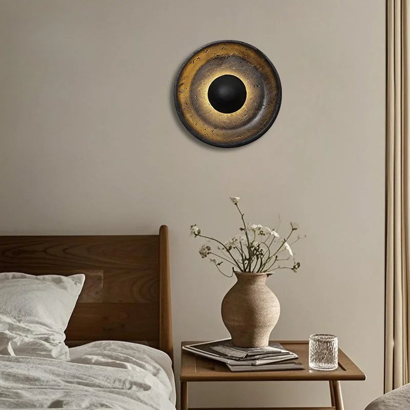 Axyaa Nordic LED Wall Light Pull Chain Switch Black Travertine Wood Minimalism
