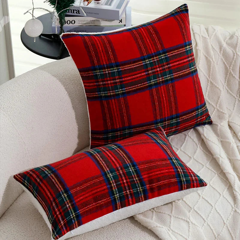 Axyaa Christmas Plaid Cushion Cover 45x45cm - Festive Home Decor & Party Essential