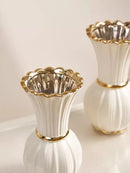 Axyaa White Gold Ceramic Vase with Water-Based Rose Arrangement, French Style Retro Living