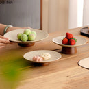 Axyaa Ceramic Fruit Plate with Wooden Storage Tray for Home Decor