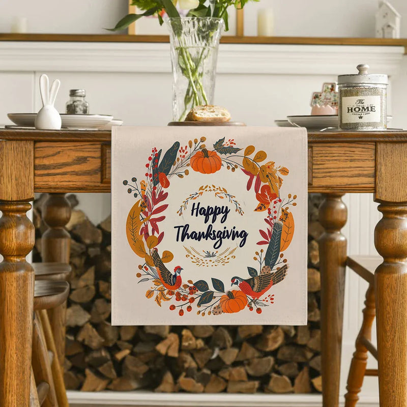 Axyaa Thanksgiving Plants Garland Pumpkin Bird Table Runner for Kitchen Dining Decor