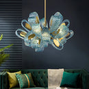 Axyaa Peacock Blue Glass Chandelier: Luxury Flower Design Pendant Lamp