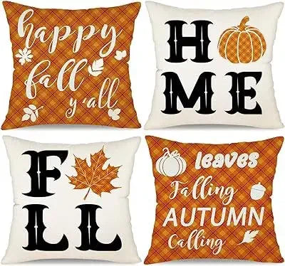 Axyaa Buffalo Check Print Linen Pillow Cover 45x45 for Fall Thanksgiving Decor
