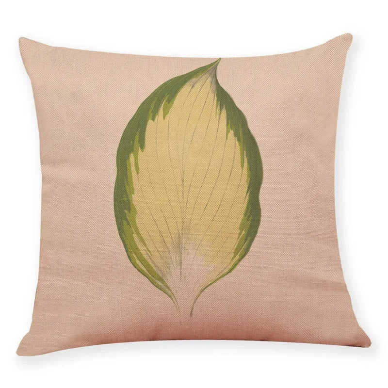Axyaa Big Leaf Pattern Linen Pillowcase 45x45cm for Car Sofa Home Décor