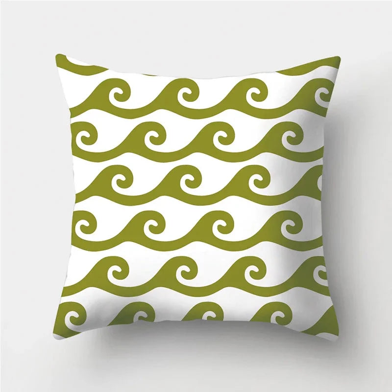 Axyaa Army Green Geometry Print Cushion Cover - Sofa Decor Pillowcase