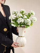 Axyaa White Gold Ceramic Vase with Water-Based Rose Arrangement, French Style Retro Living