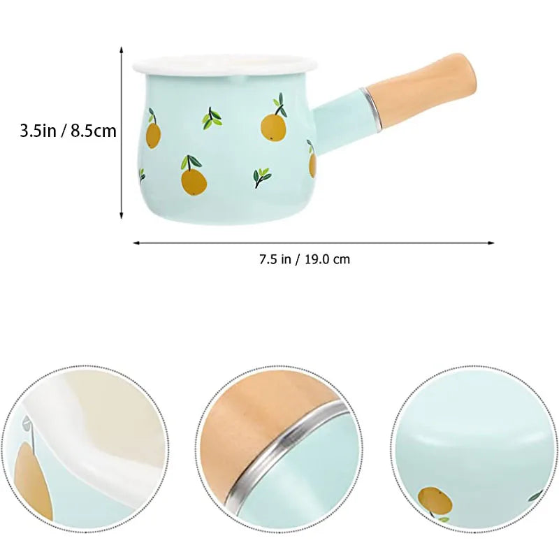 Axya Enamel Coffee Milk Pot Wooden Handle Saucepan Cookware Butter Pan Gas Stove