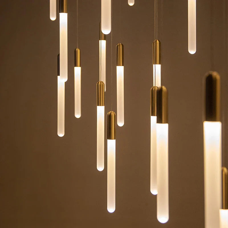 Axyaa Luxurious Gold Pendant Lamp - Modern Strip Chandelier for Dining and Bedroom