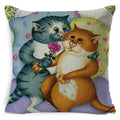 Cute Cat Pattern Linen Cushion Cover by Axyaa for Home Decor