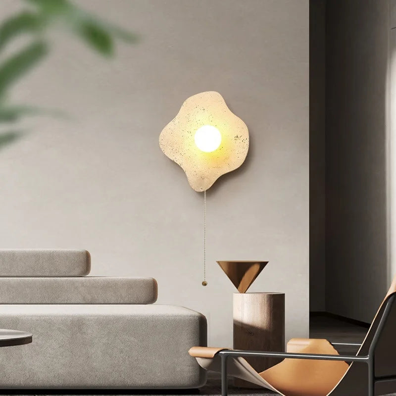 Axyaa Wabi Sabi LED Wall Lamps with Pull Chain Switch, Yellow Travertine Bathroom Mirror Light