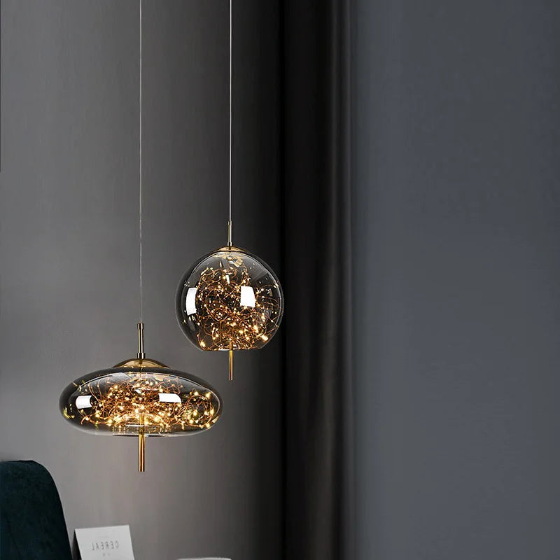 Axya Amber Glass Chandelier: Luxury Pendant Lighting for Bedroom, Dining Room, & Kitchen