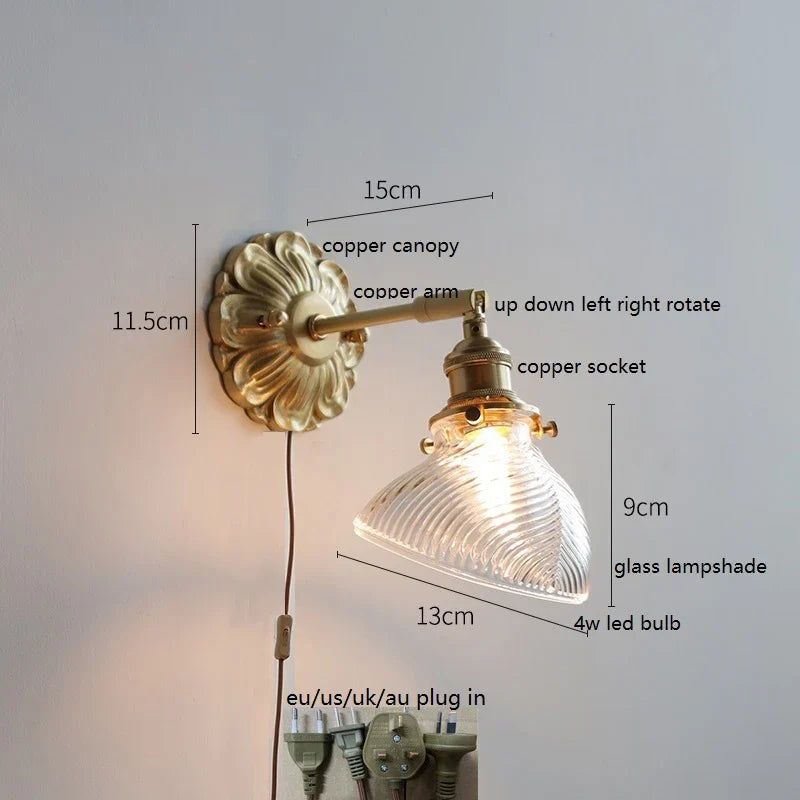 Axyaa Smoke Gray Glass LED Wall Sconce with Adjustable Copper Arm