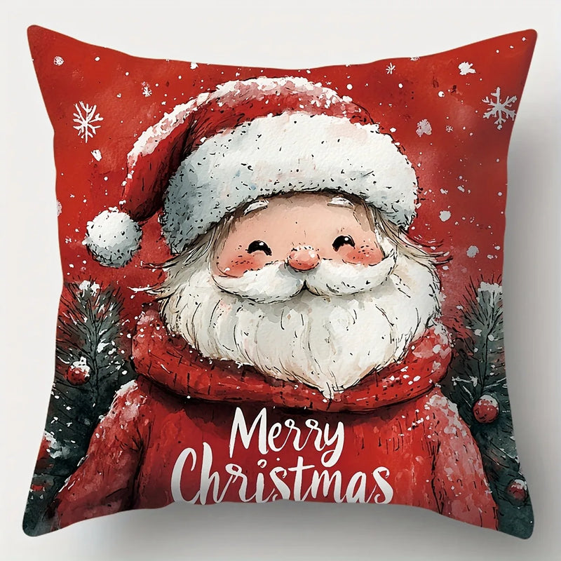 Christmas Pillowcase Santa Claus Snowman Tree Cover by Axyaa Home - Festive Sofa Cushion