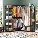 Axyaa L-Shaped Clothes Rack with Storage Shelves and Hanging Rods