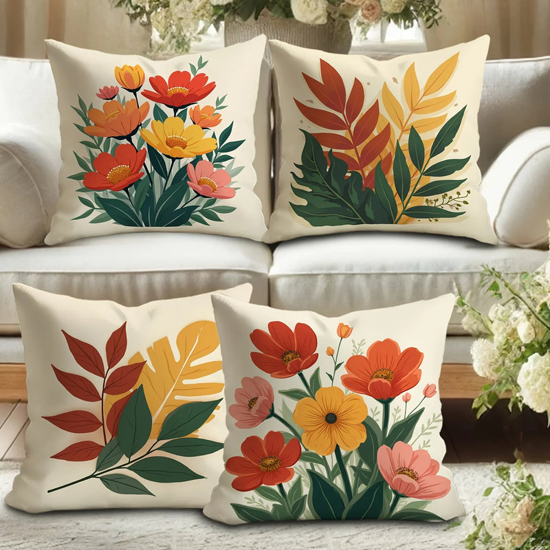 Axyaa Tropical Floral Throw Pillow Covers - Modern Abstract Rustic Design