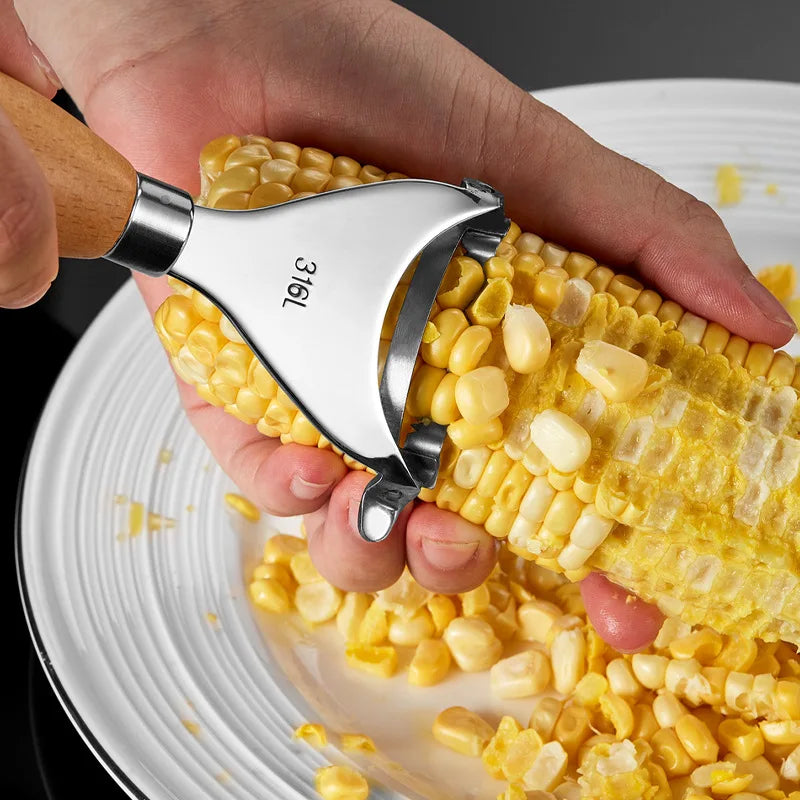 Axyaa Stainless Steel Peeler Corn Separator with Wooden Handle, Home Kitchen Tool