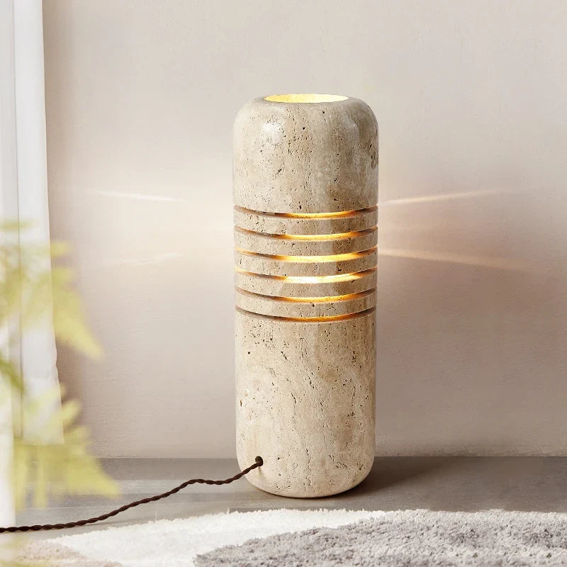 Axyaa Travertine Floor Lamp with LED Lighting for Home Decor
