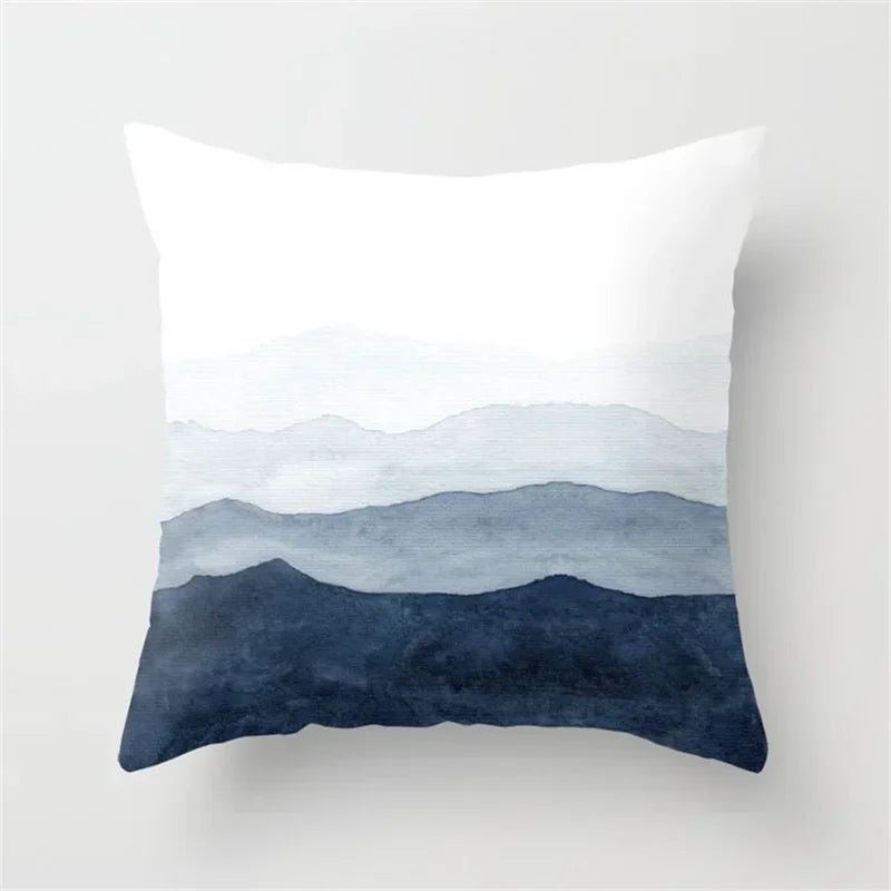 Geometric Blue Ink Flower Pillowcase for Stylish Home Decor by Axyaa