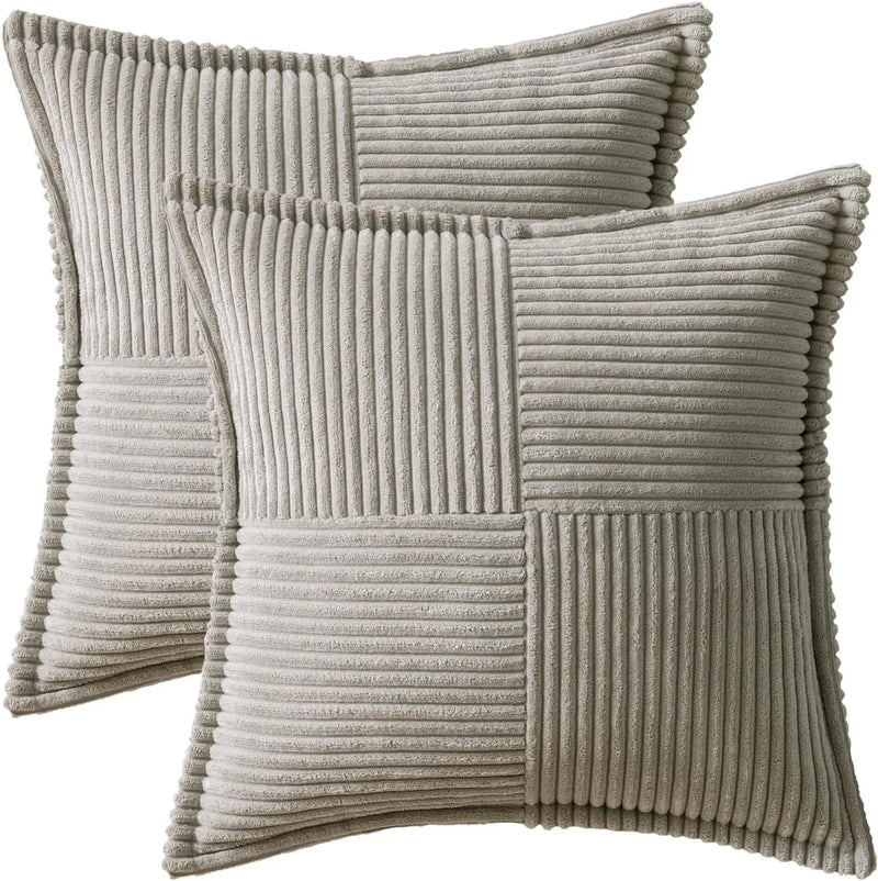 Axyaa Boho Grey Corduroy Throw Pillow Cover - Soft Cozy Cushion for Home Decor