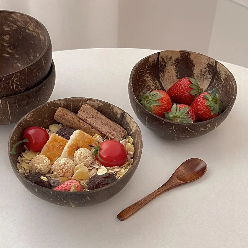 Axya Wooden Coconut Bowl and Spoon Set - Natural Eco-Friendly Kitchen Tableware