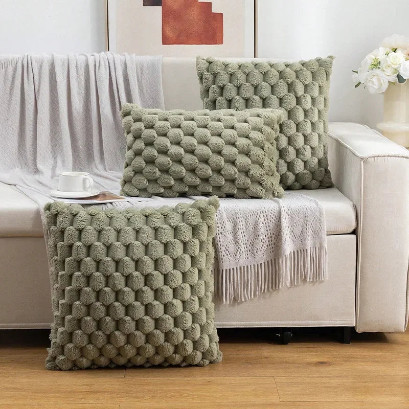 Axyaa Soft Plush Pineapple Grid Turtle Cushion Cover Cream White Sofa Pillow Cover