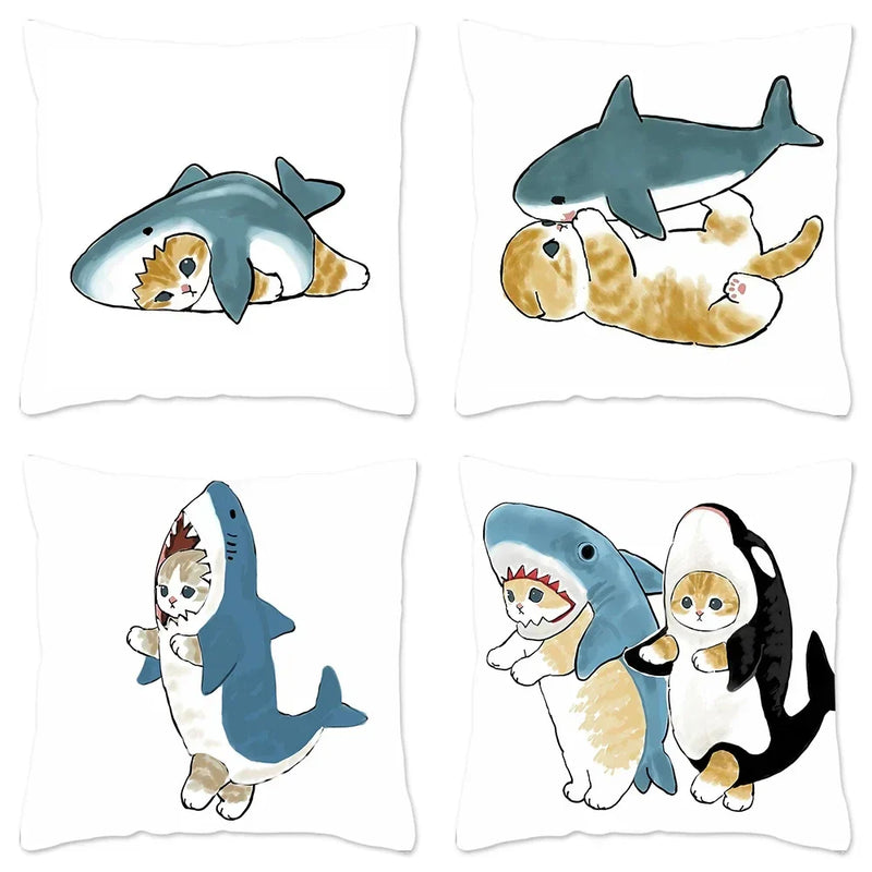 Axyaa Cat Shark Pillow Case: Kawaii Sofa Cushion Cover 45x45cm