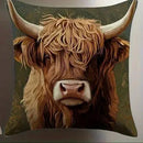 Axyaa Highland Cows Floral Pattern Pillow Cover for Sofa, Bedroom, or Car