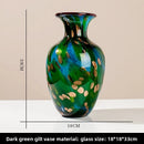 Axyaa Green Gilded Glass Vase for Modern Living Room Decor